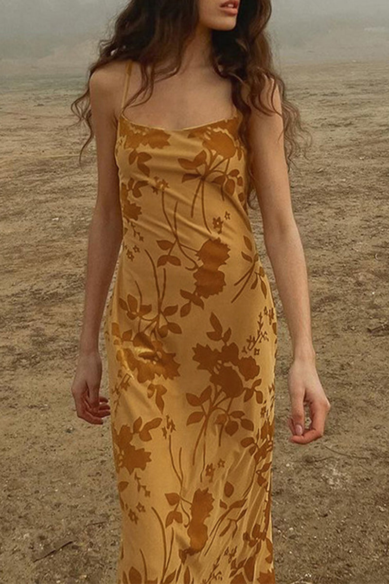 Sexy Floral Print Backless U Neck Sling Dresses - Fashionpara