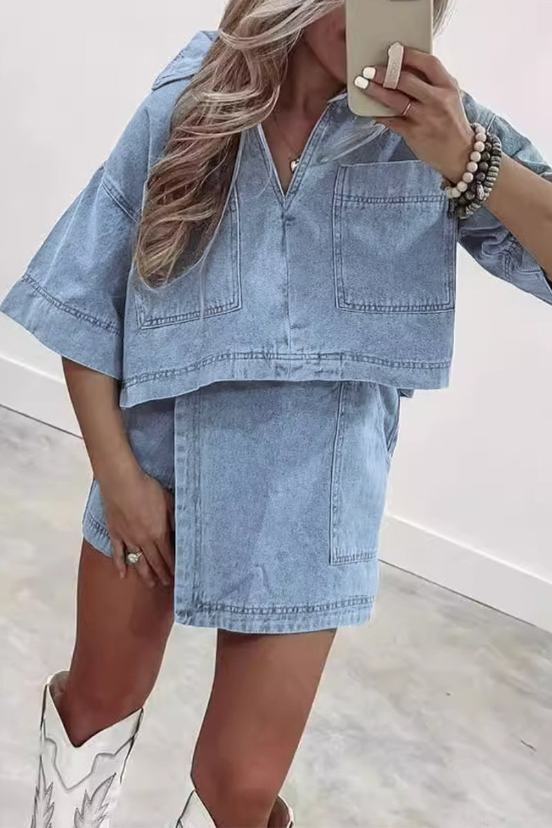 Casual Street Solid Color Pocket Irregular POLO collar Two Pieces - Fashionpara