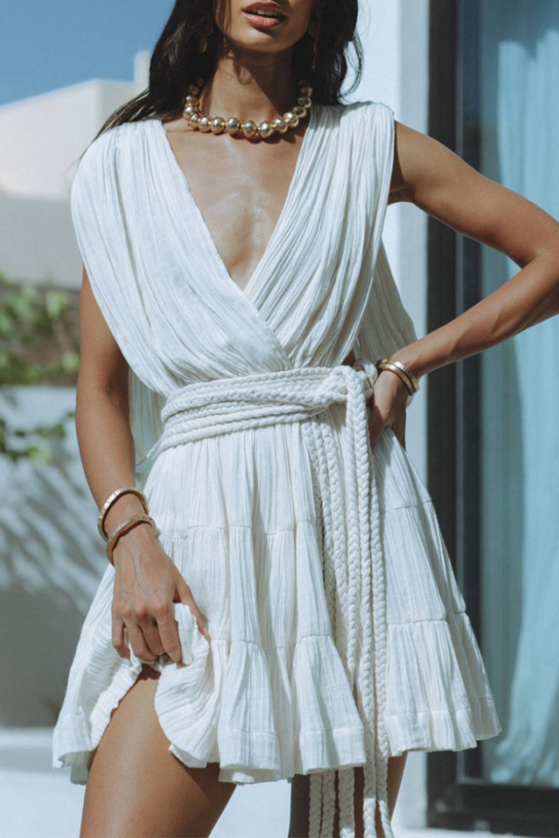 Sexy Daily Lace Up Backless V Neck Sleeveless Dresses(4 Colors)