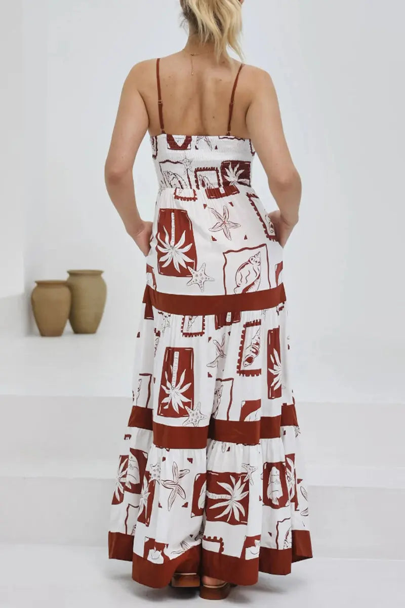 Casual Bohemian Floral Print Pocket Patchwork Contrast Sling Dresses Fashionpara