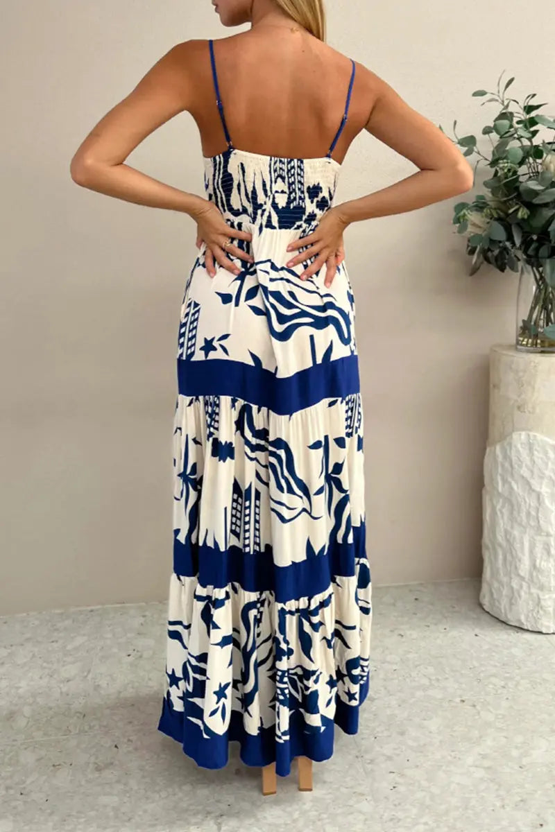 Casual Bohemian Floral Print Pocket Patchwork Contrast Sling Dresses Fashionpara