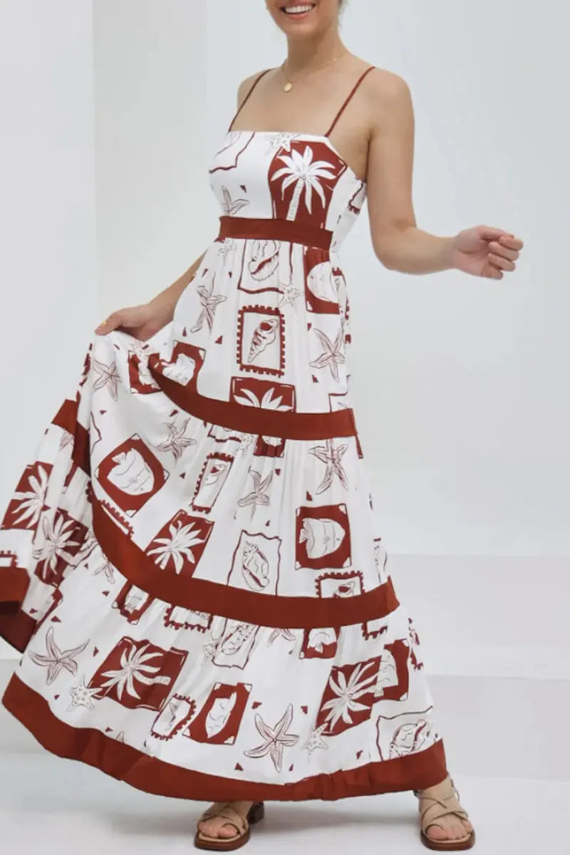 Casual Bohemian Floral Print Pocket Patchwork Contrast Sling Dresses Fashionpara