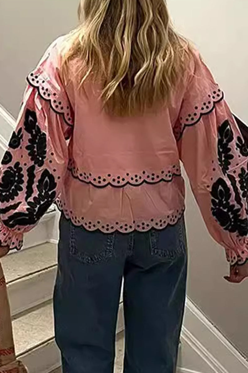 Casual Solid Color Hollow Out Lace Up Patchwork V Neck Blouses(3 Colors) - Fashionpara