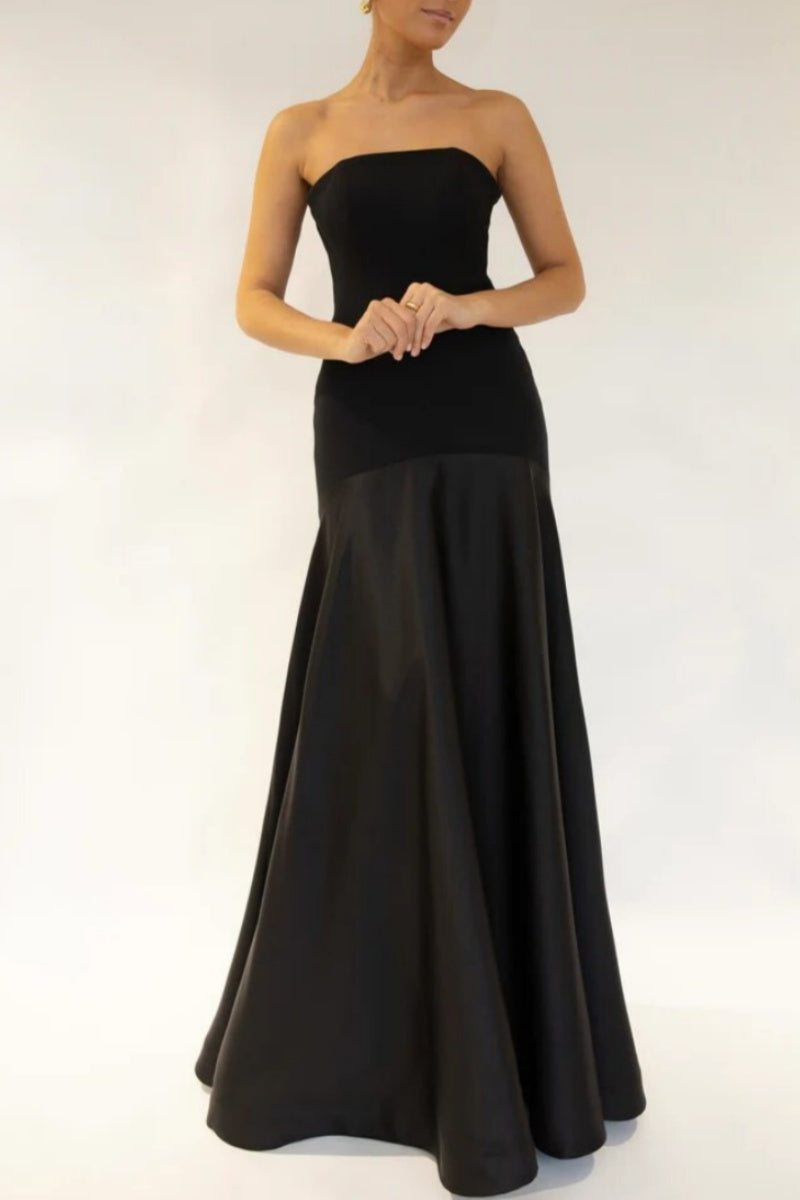 Sexy Formal Patchwork Backless Contrast Strapless Long Dresses - Fashionpara