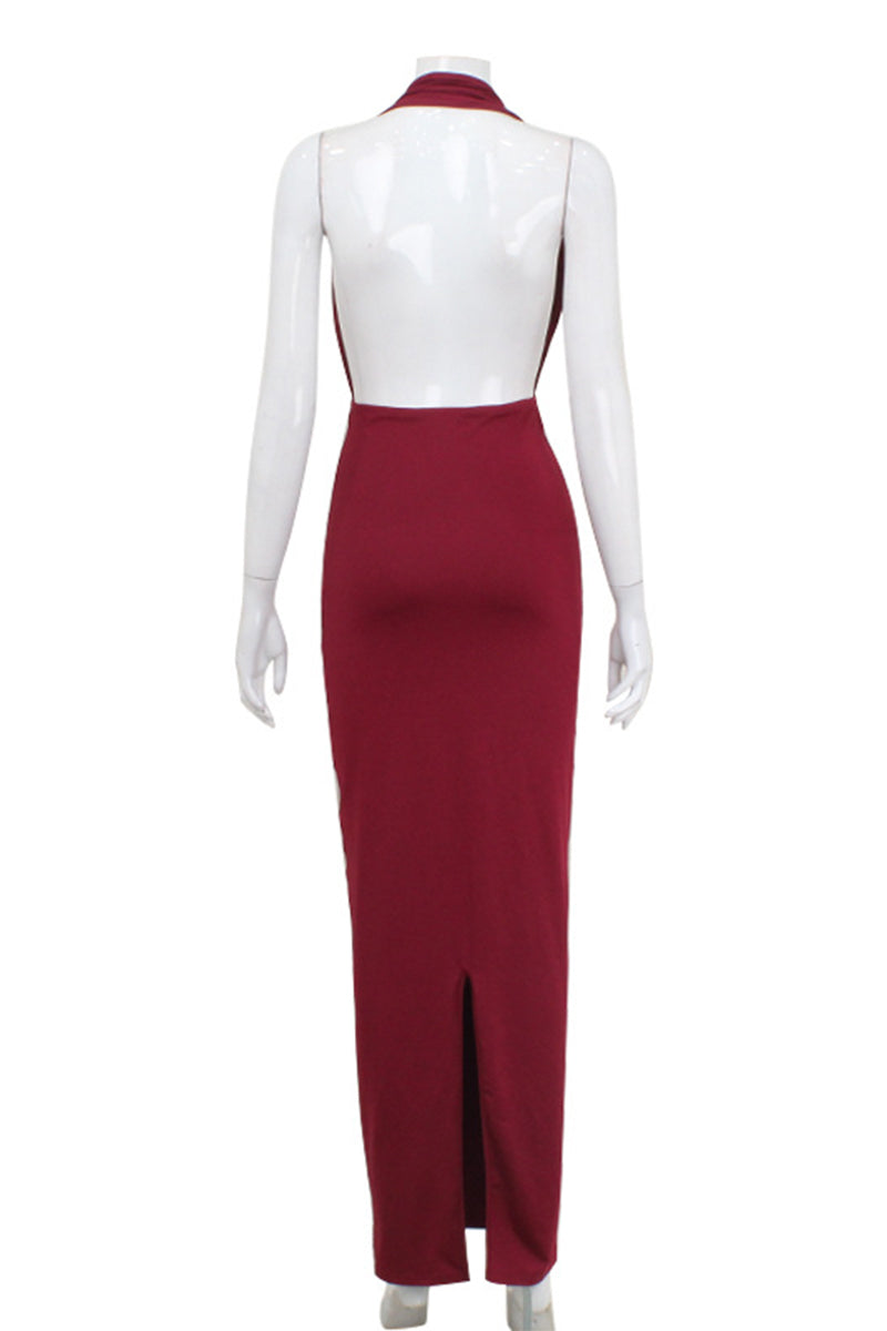 Sexy Solid Color Backless Ruched Halter Evening Dresses - Fashionpara