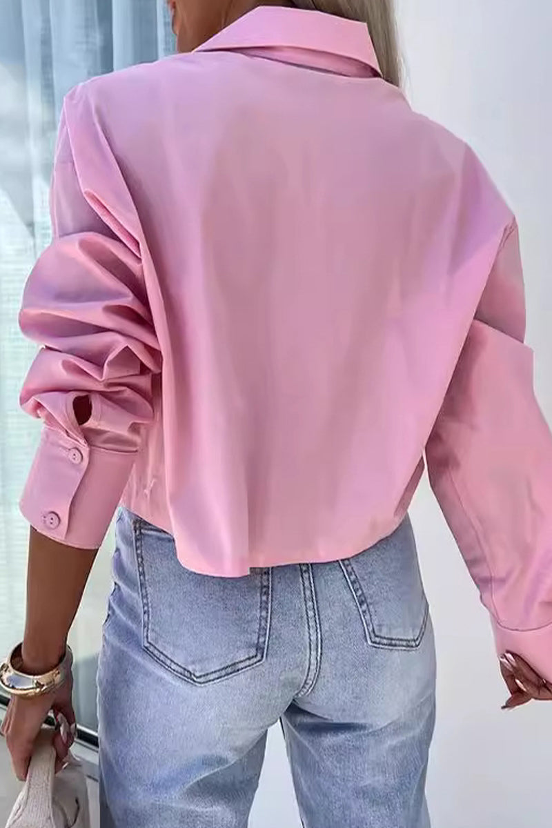 Casual Daily Solid Color Buttons Patchwork Shirt Collar Tops(3 Colors) - Fashionpara