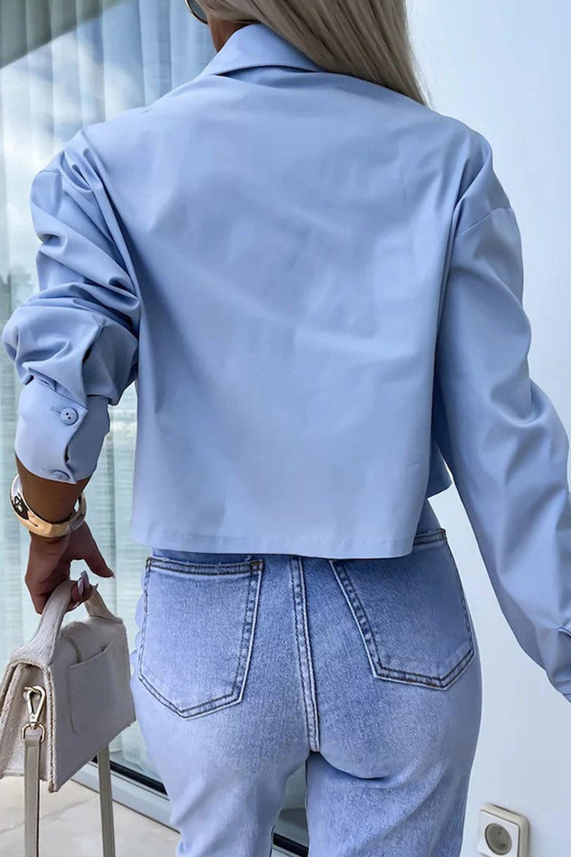 Casual Daily Solid Color Buttons Patchwork Shirt Collar Tops(3 Colors) - Fashionpara