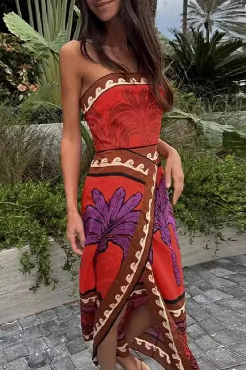 Sexy Vacation Floral Print Strapless Strapless Dresses Fashionpara
