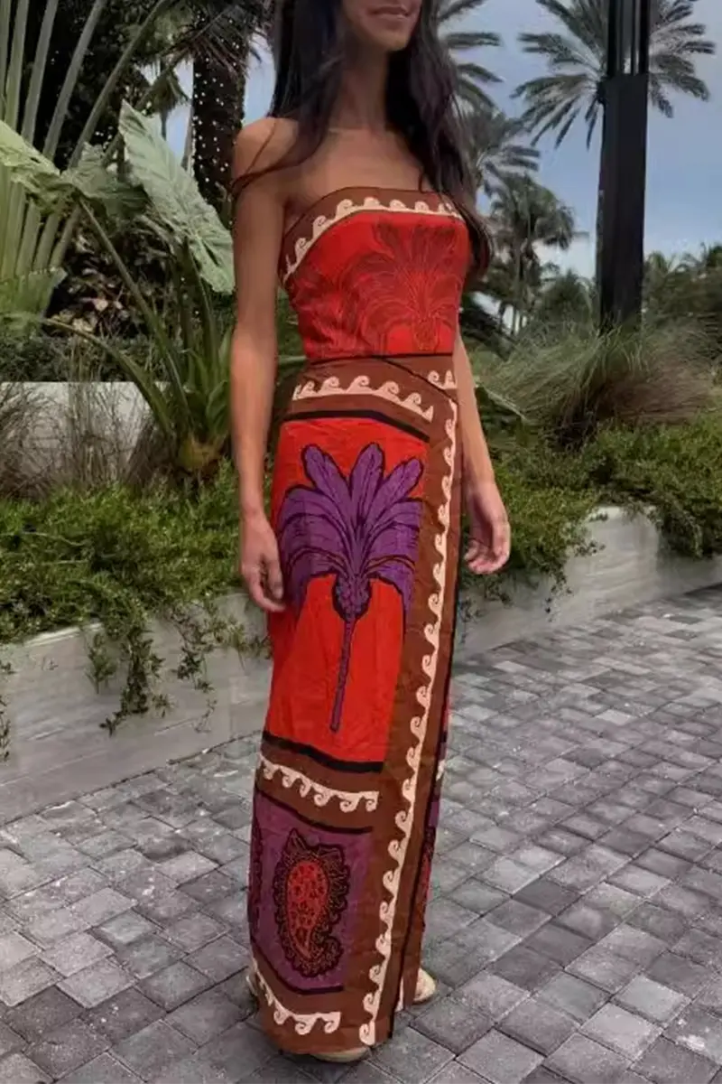 Sexy Vacation Floral Print Strapless Strapless Dresses Fashionpara