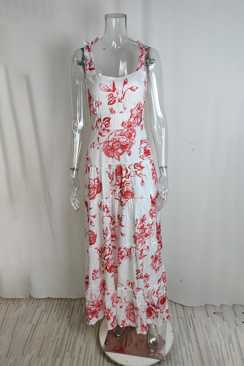 Casual Vacation Flowers Print Square Neck Sling Dresses(3 Colors) - Fashionpara