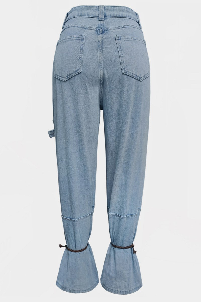 Casual Pocket Belted Regular Denim Jeans (Subject To The Actual Object )