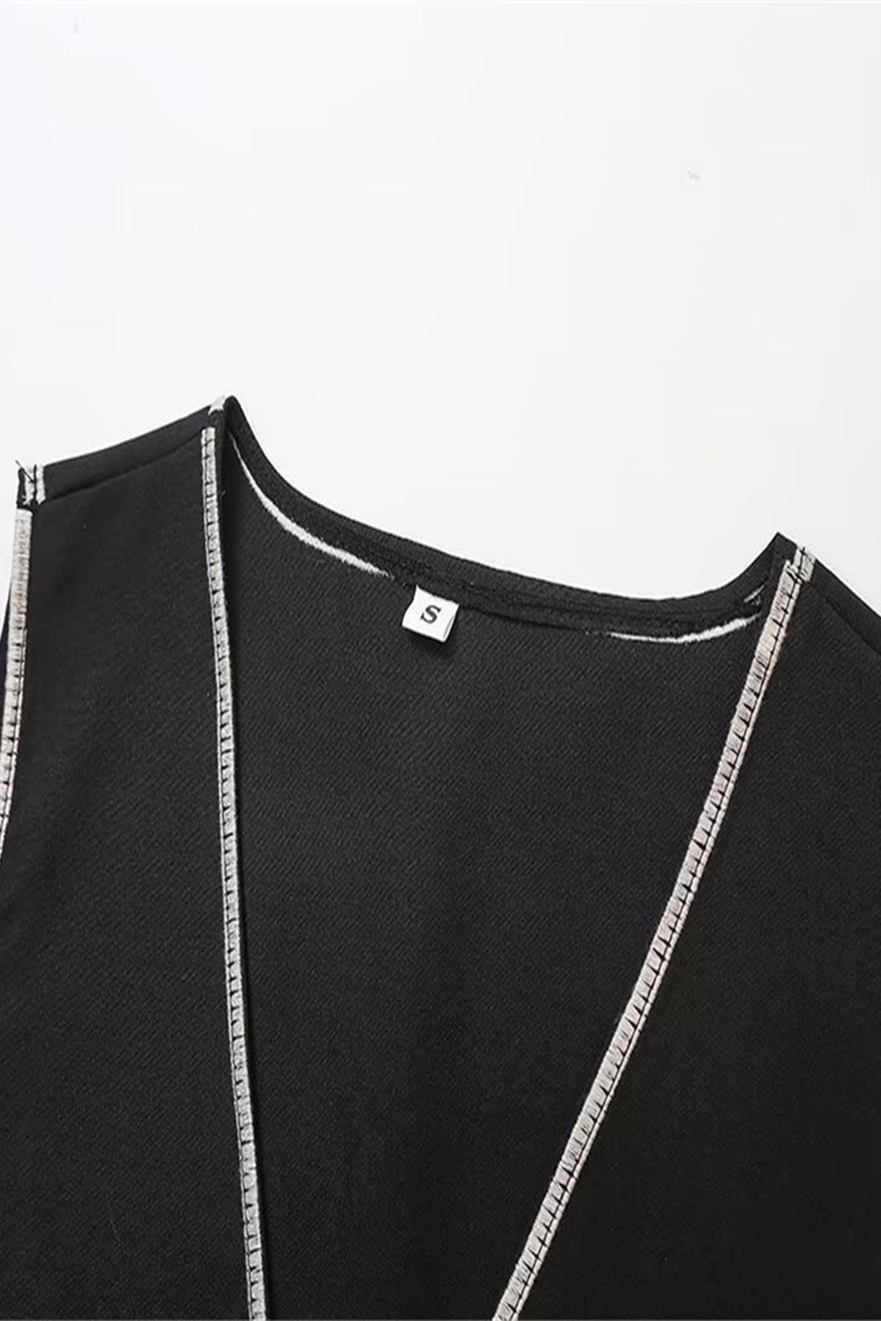 Casual Street Solid Color Embroidered Contrast V Neck Sleeveless Two Pieces - Fashionpara