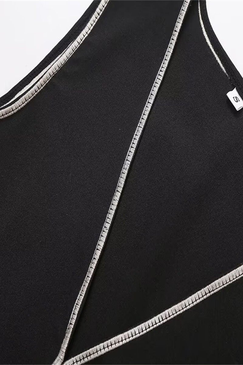 Casual Street Solid Color Embroidered Contrast V Neck Sleeveless Two Pieces - Fashionpara