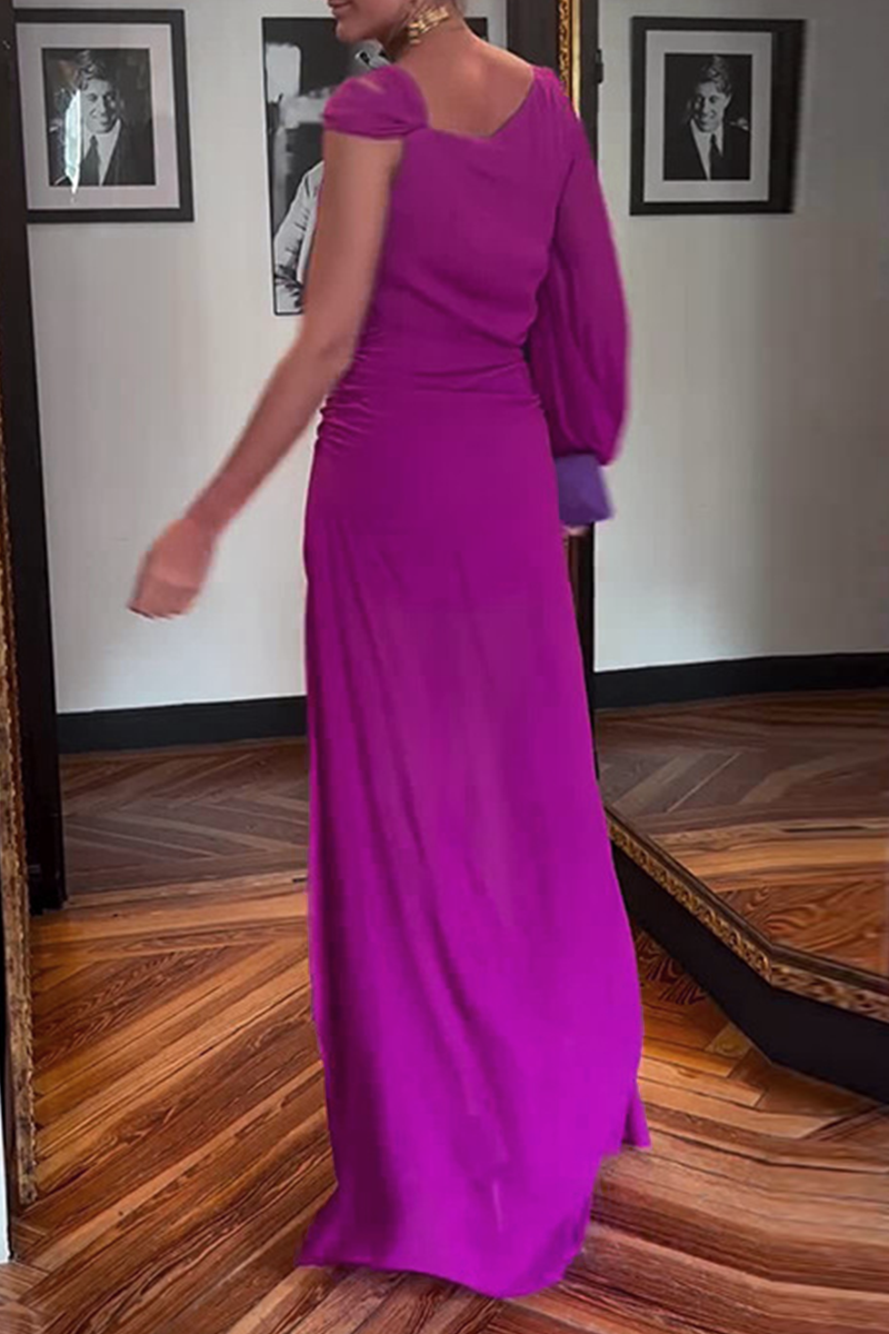 Celebrities Solid Color Patchwork Irregular O Neck Evening Dresses - Fashionpara