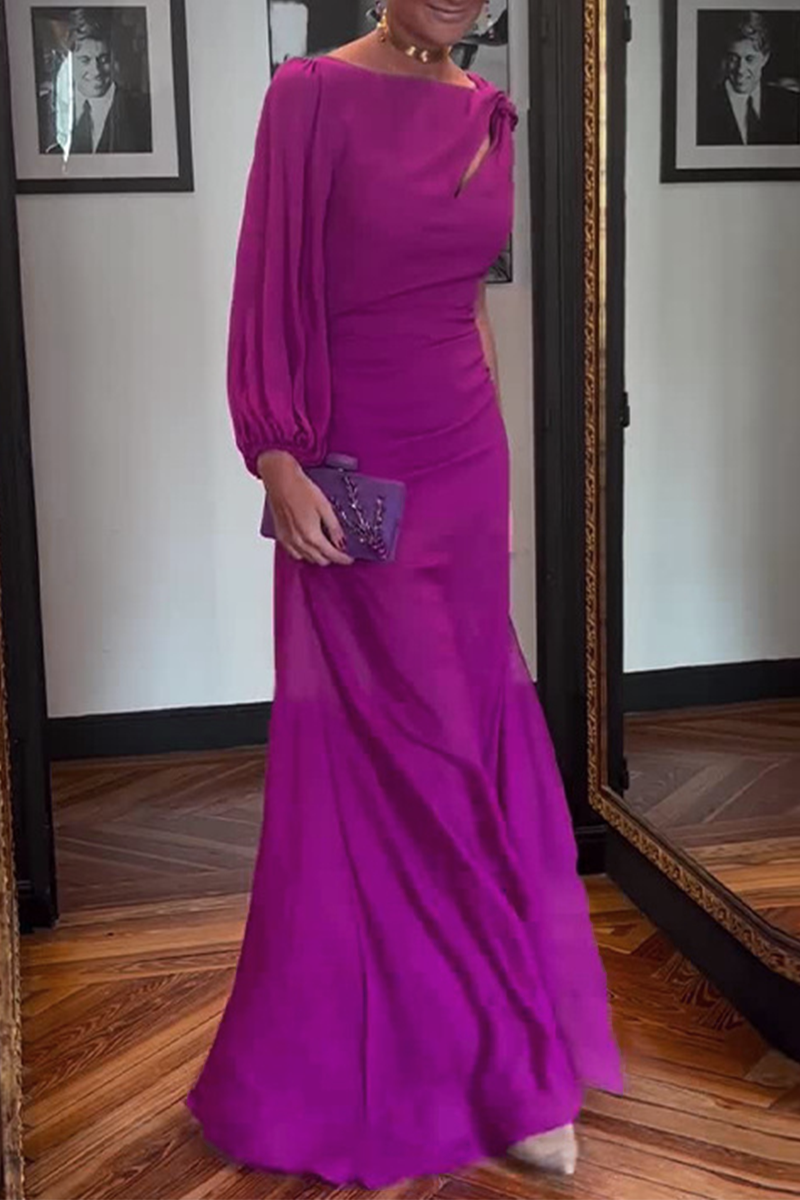 Celebrities Solid Color Patchwork Irregular O Neck Evening Dresses - Fashionpara