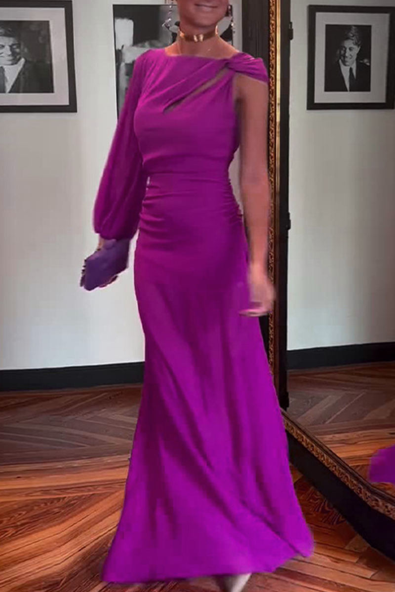 Celebrities Solid Color Patchwork Irregular O Neck Evening Dresses - Fashionpara