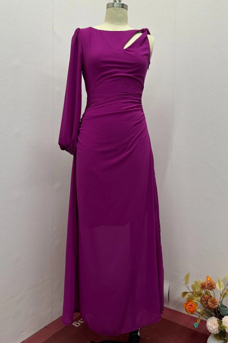 Celebrities Solid Color Patchwork Irregular O Neck Evening Dresses - Fashionpara