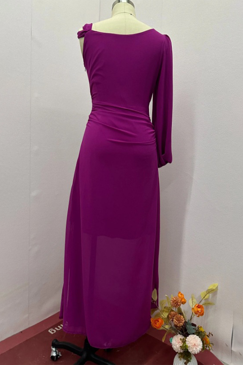 Celebrities Solid Color Patchwork Irregular O Neck Evening Dresses - Fashionpara