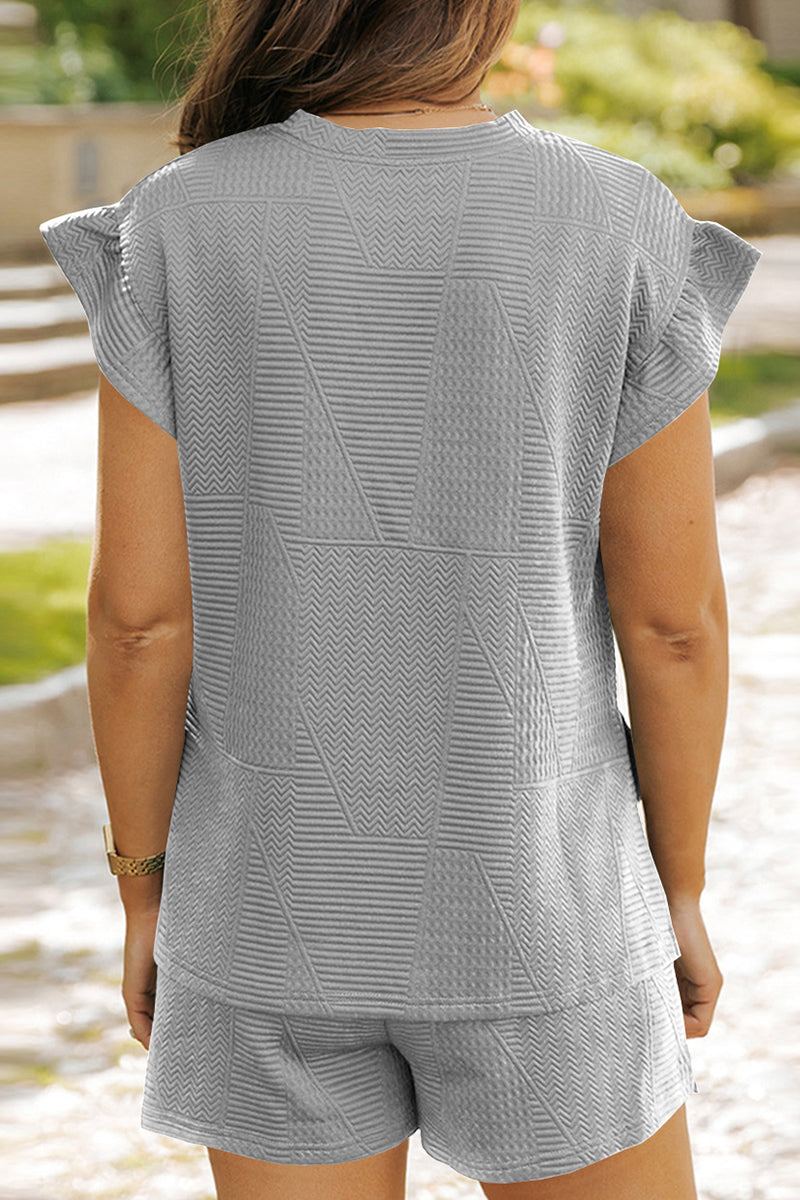 Casual Solid Color Draw String Pocket Patchwork O Neck Short Sleeve Two Pieces(3 Colors) - Fashionpara