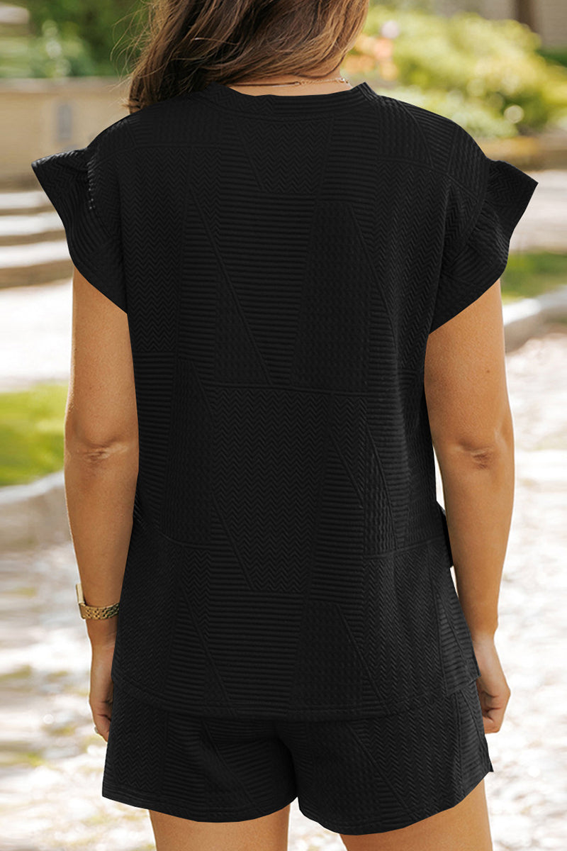Casual Solid Color Draw String Pocket Patchwork O Neck Short Sleeve Two Pieces(3 Colors) - Fashionpara