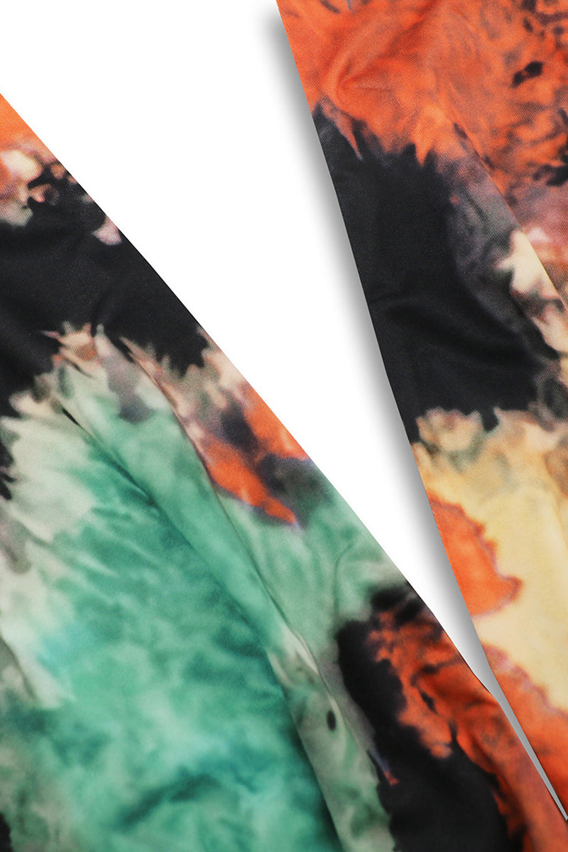 Sexy Tie Dye Print Cross Straps Contrast V Neck Sleeveless Dresses(A variety of binding methods)(3 Colors)