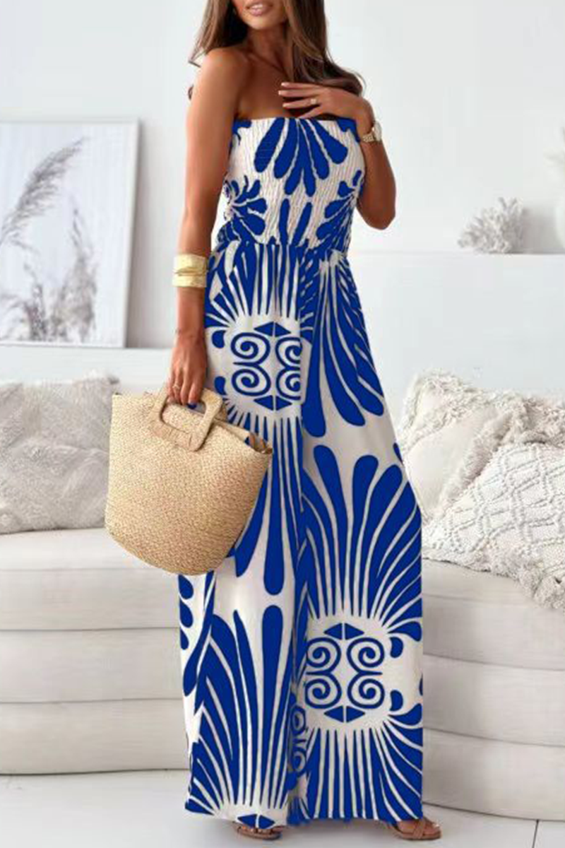 Casual Street Striped Print Pocket Contrast Strapless Loose Jumpsuits(4 Colors) - Fashionpara