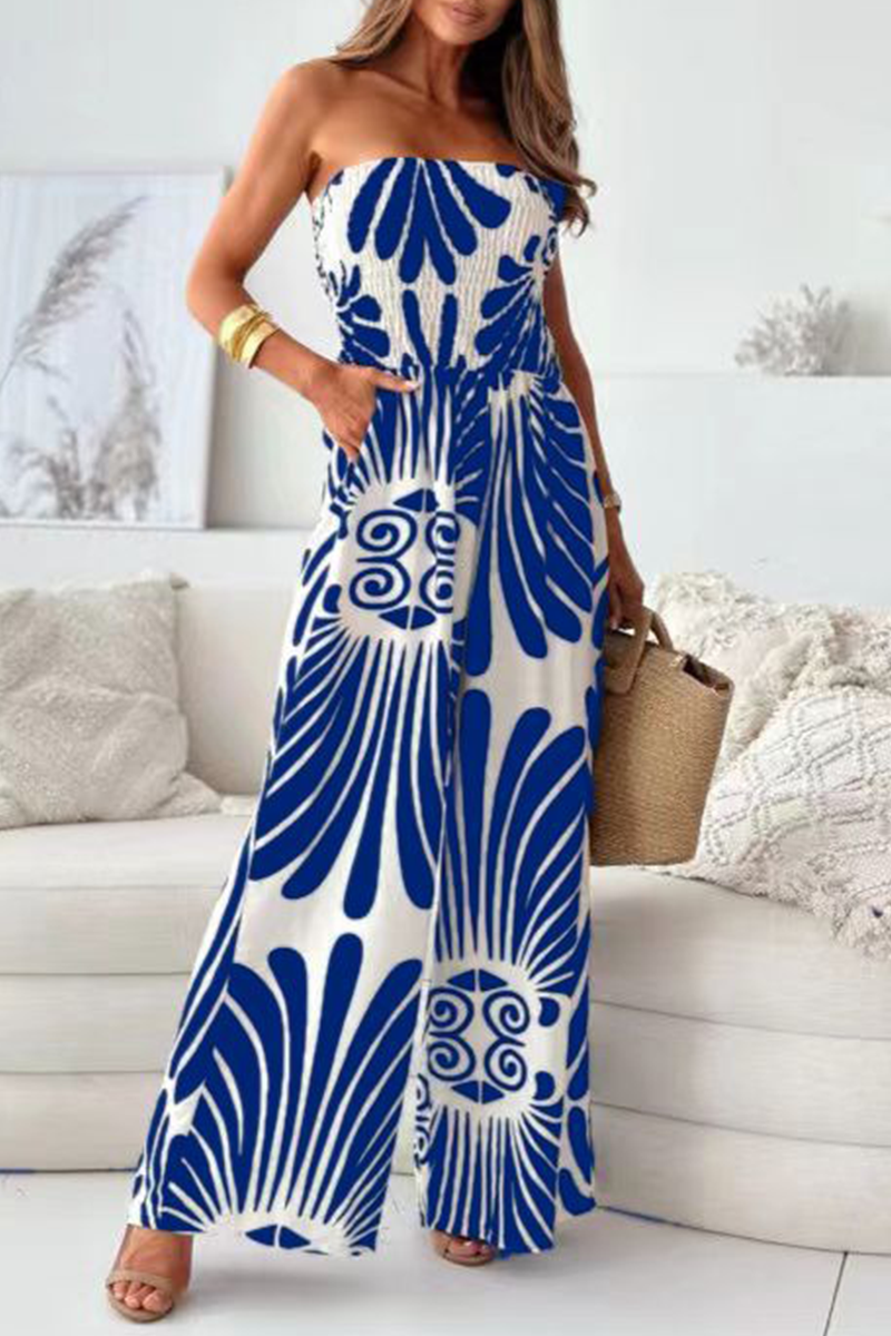 Casual Street Striped Print Pocket Contrast Strapless Loose Jumpsuits(4 Colors) - Fashionpara