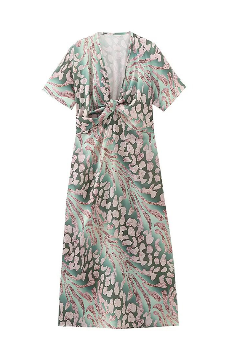 Sexy Floral Print Ruched V Neck A Line Dresses - Fashionpara