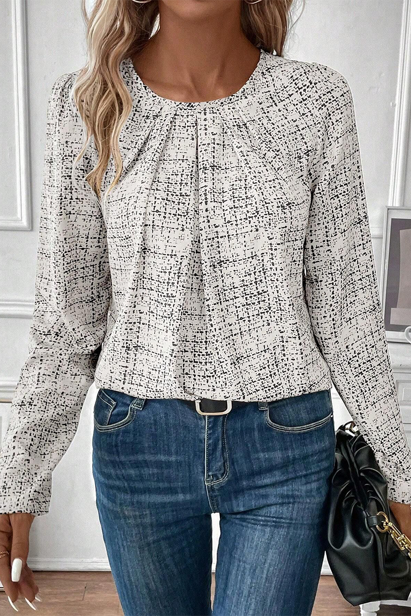 Casual Street Plaid Ruched O Neck Tops - Fashionpara