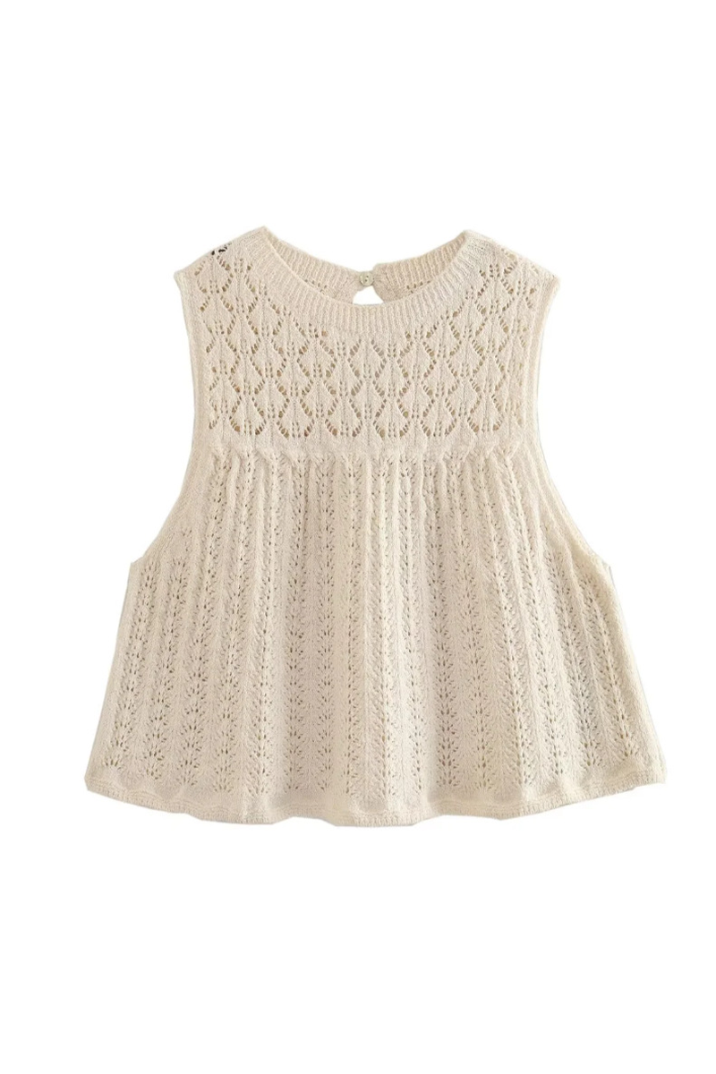 Casual Street Solid Color Hollow Out Weave O Neck Sleeveless Two Pieces - Fashionpara