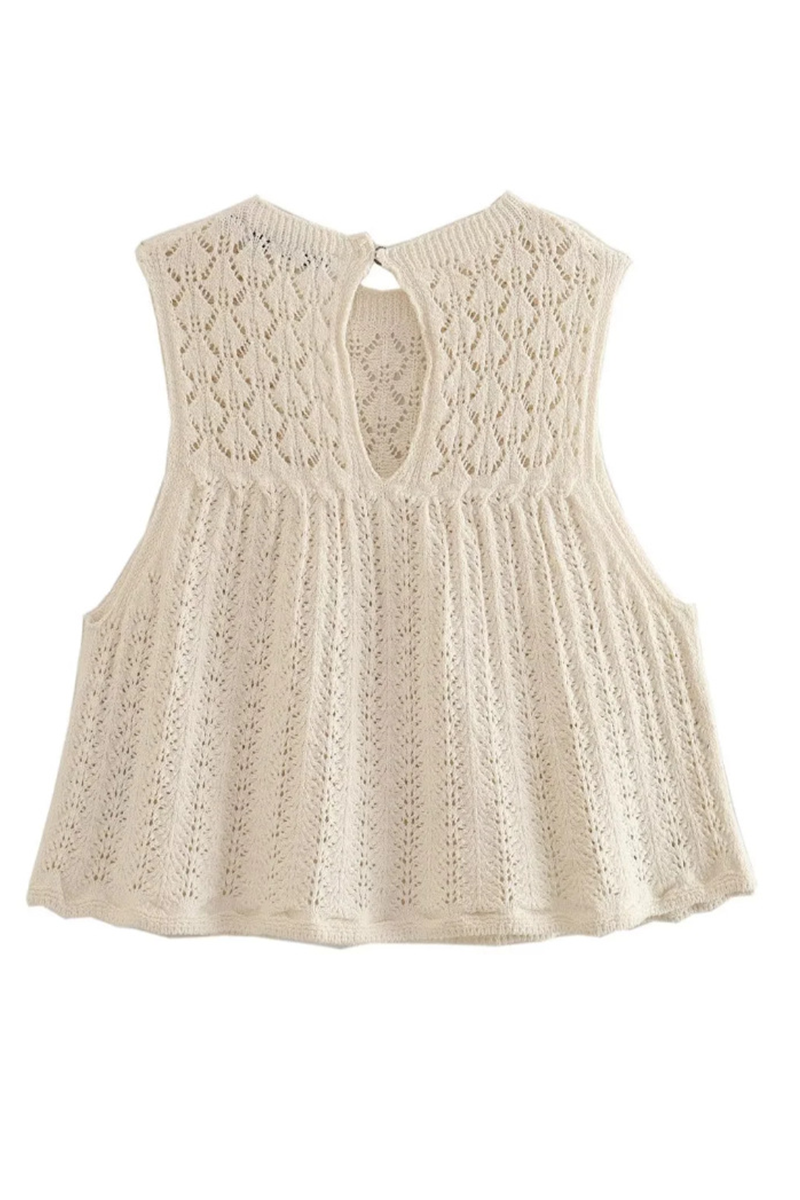 Casual Street Solid Color Hollow Out Weave O Neck Sleeveless Two Pieces - Fashionpara