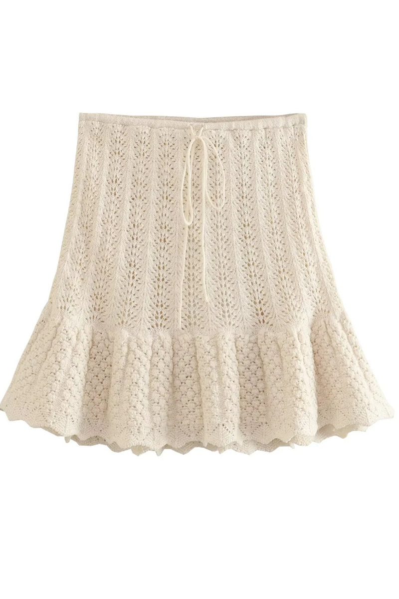 Casual Street Solid Color Hollow Out Weave O Neck Sleeveless Two Pieces - Fashionpara