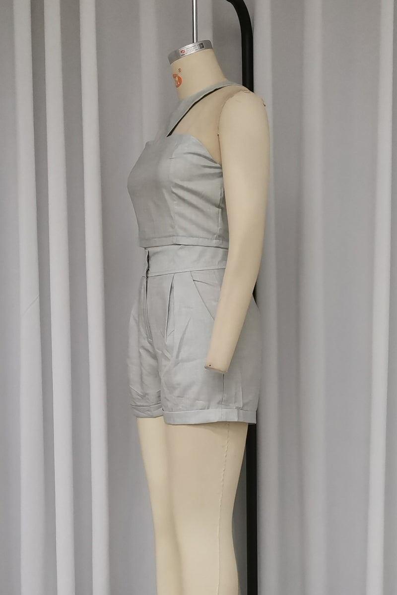 Casual Street Solid Color Pocket Buttons Irregular Zipper Halter Sleeveless Two Pieces - Fashionpara