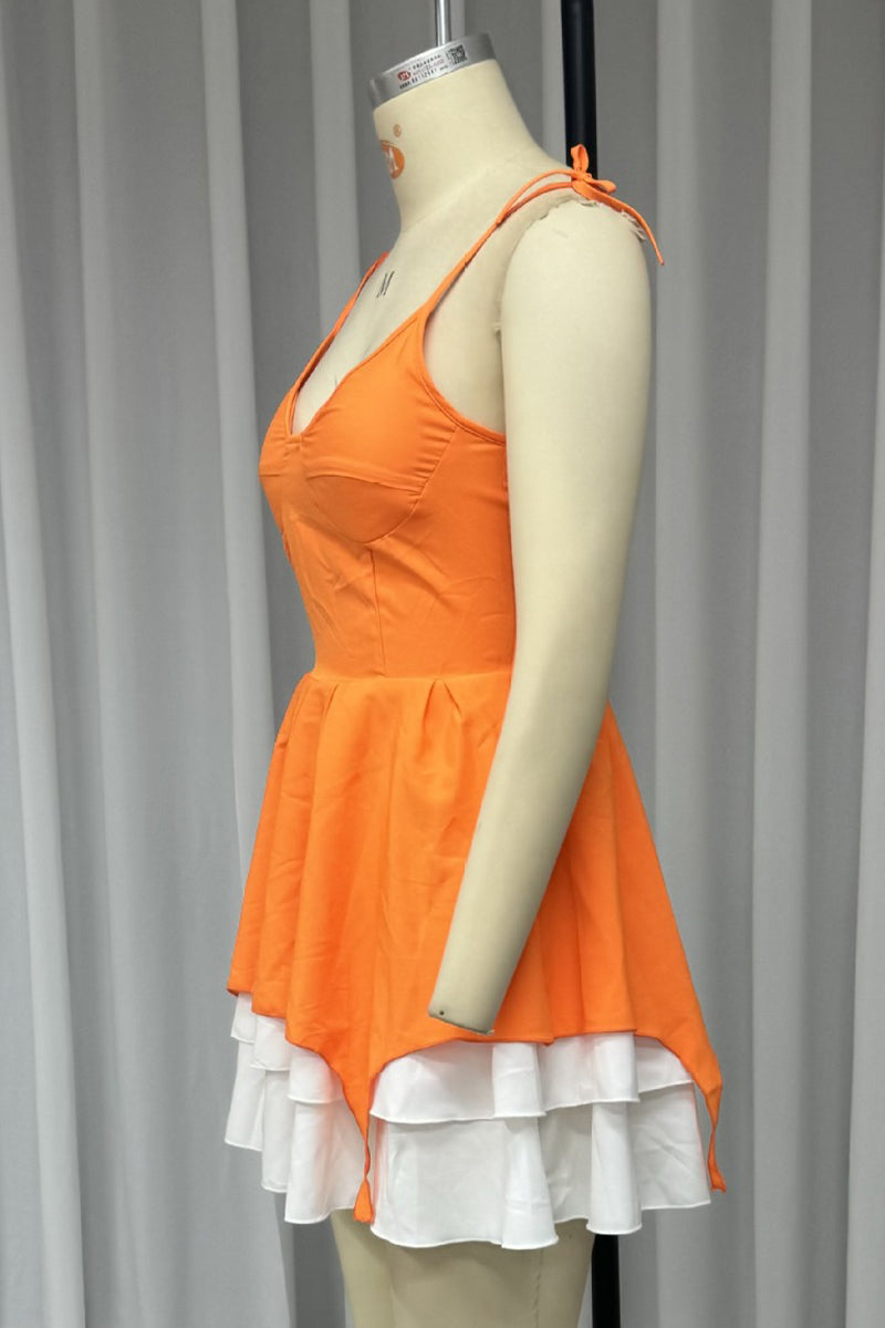 Sexy Solid Color Patchwork Irregular Contrast V Neck Mini Dresses