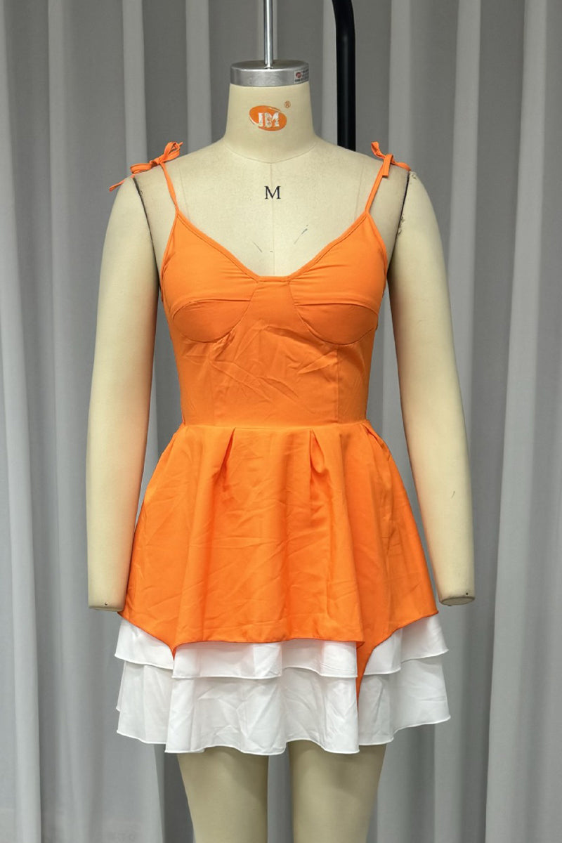 Sexy Solid Color Patchwork Irregular Contrast V Neck Mini Dresses