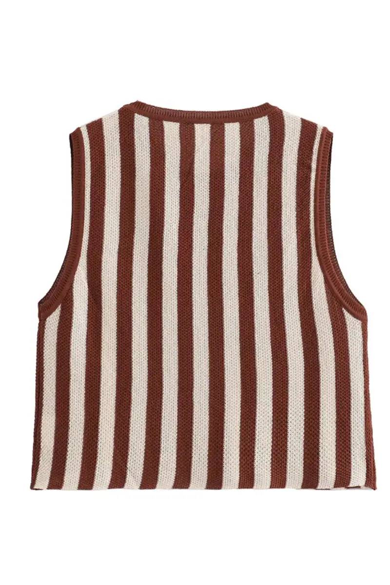 Casual Street Stripe Weave O Neck Sleeveless Two Pieces - Fashionpara