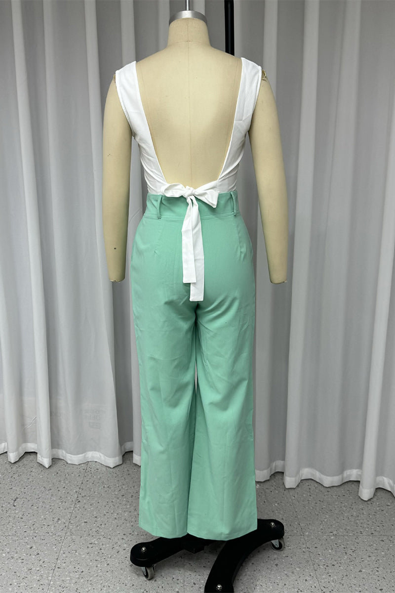 Casual Street Solid Color Lace Up Backless Without Belt Square Neck Sleeveless Two Pieces - Fashionpara