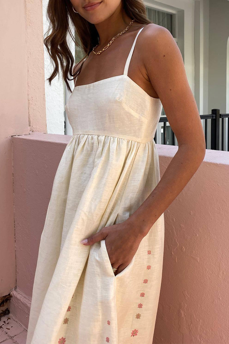 Casual Flowers Print Pocket Square Neck Sling Dresses - Fashionpara