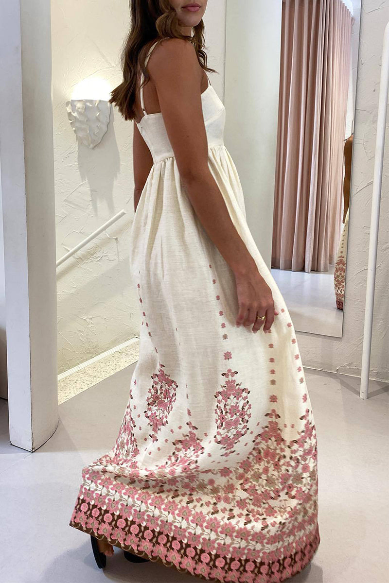 Casual Flowers Print Pocket Square Neck Sling Dresses - Fashionpara