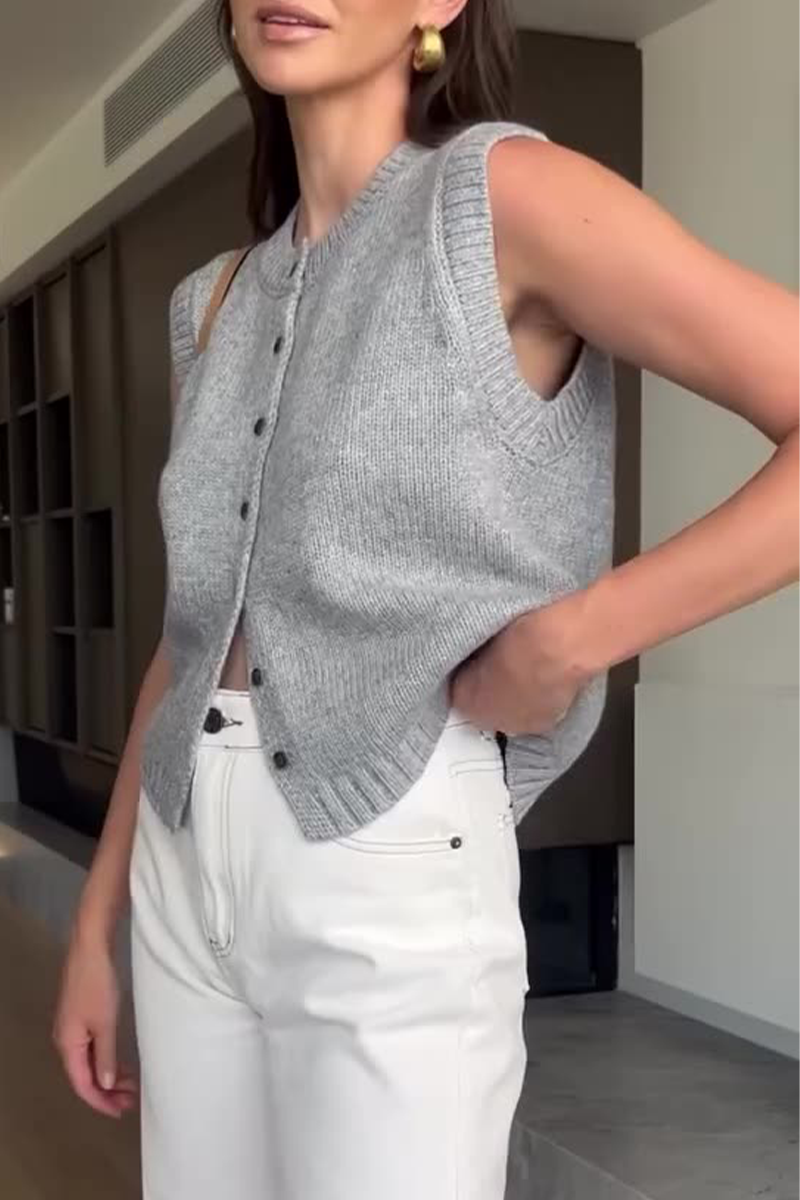 Casual Street Solid Color Buckle O Neck Tops(4 Colors) - Fashionpara