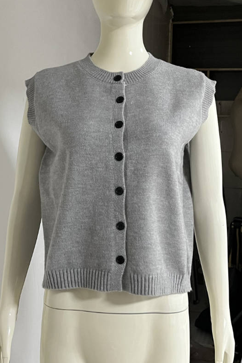 Casual Street Solid Color Buckle O Neck Tops(4 Colors) - Fashionpara