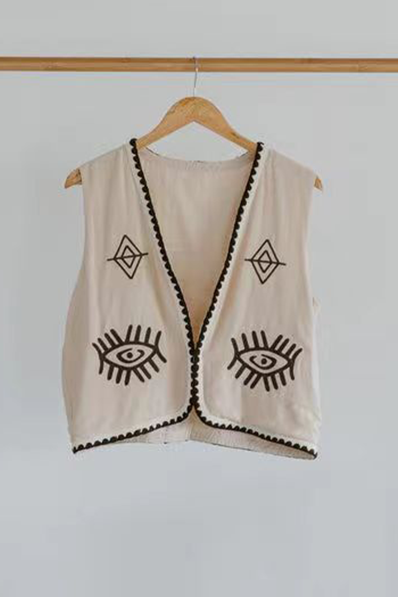 Colorblock Embroidery Cardigan Waistcoat for Stylish Layers