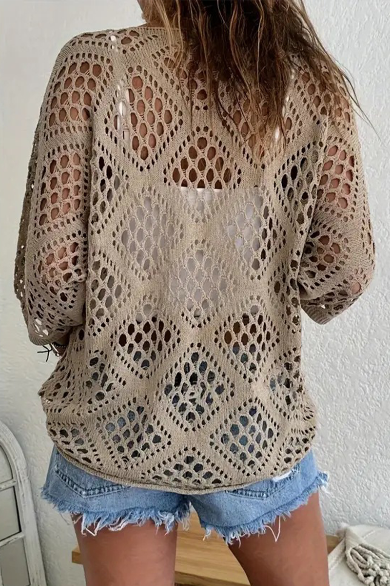 Bohonini V Neck Hollow Out Sweater for Casual Elegance