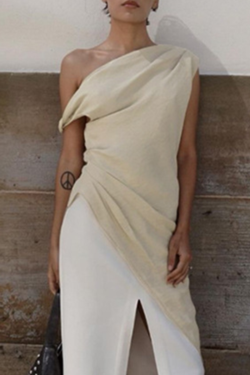 Sexy Solid Color Irregular Sloping Shoulder T-Shirts - Fashionpara