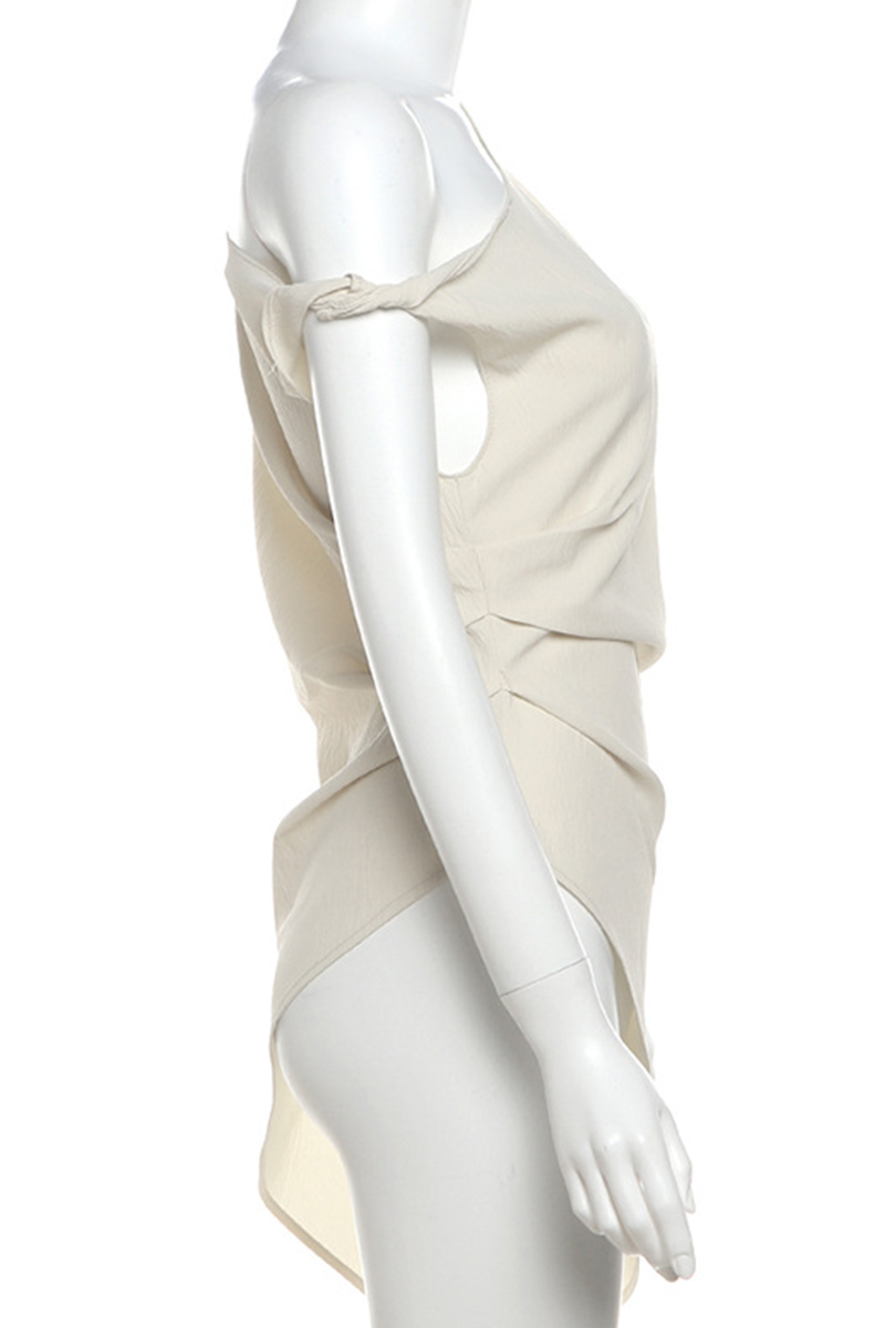 Sexy Solid Color Irregular Sloping Shoulder T-Shirts - Fashionpara