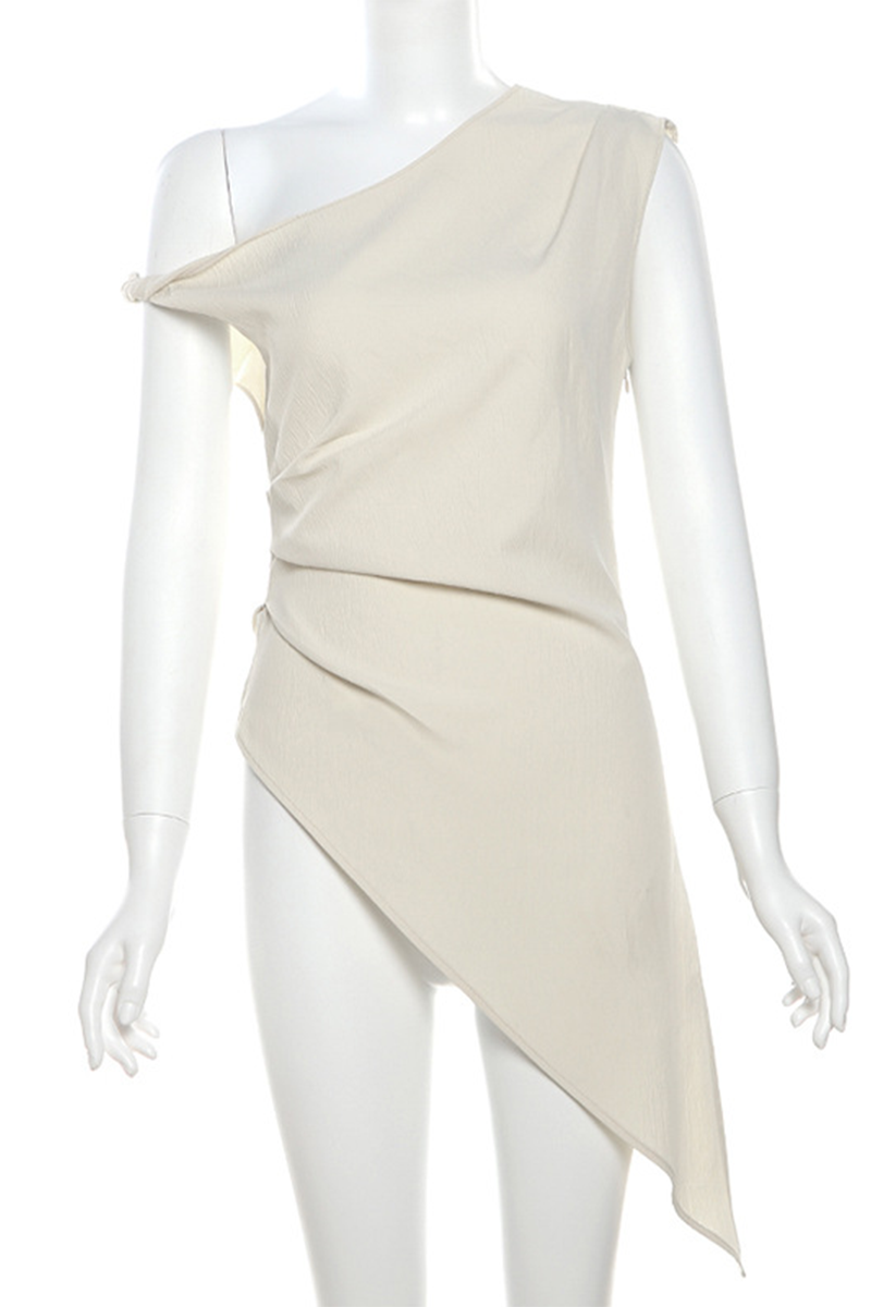 Sexy Solid Color Irregular Sloping Shoulder T-Shirts - Fashionpara