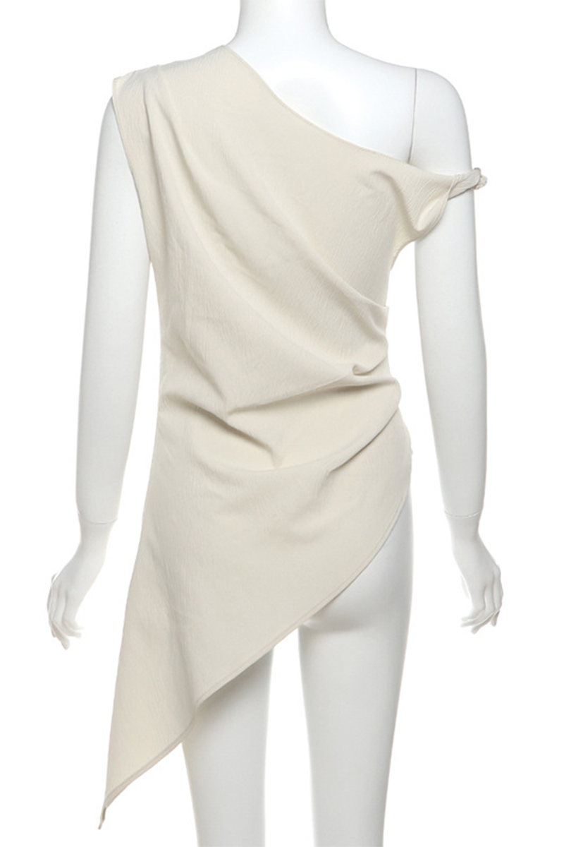 Sexy Solid Color Irregular Sloping Shoulder T-Shirts - Fashionpara