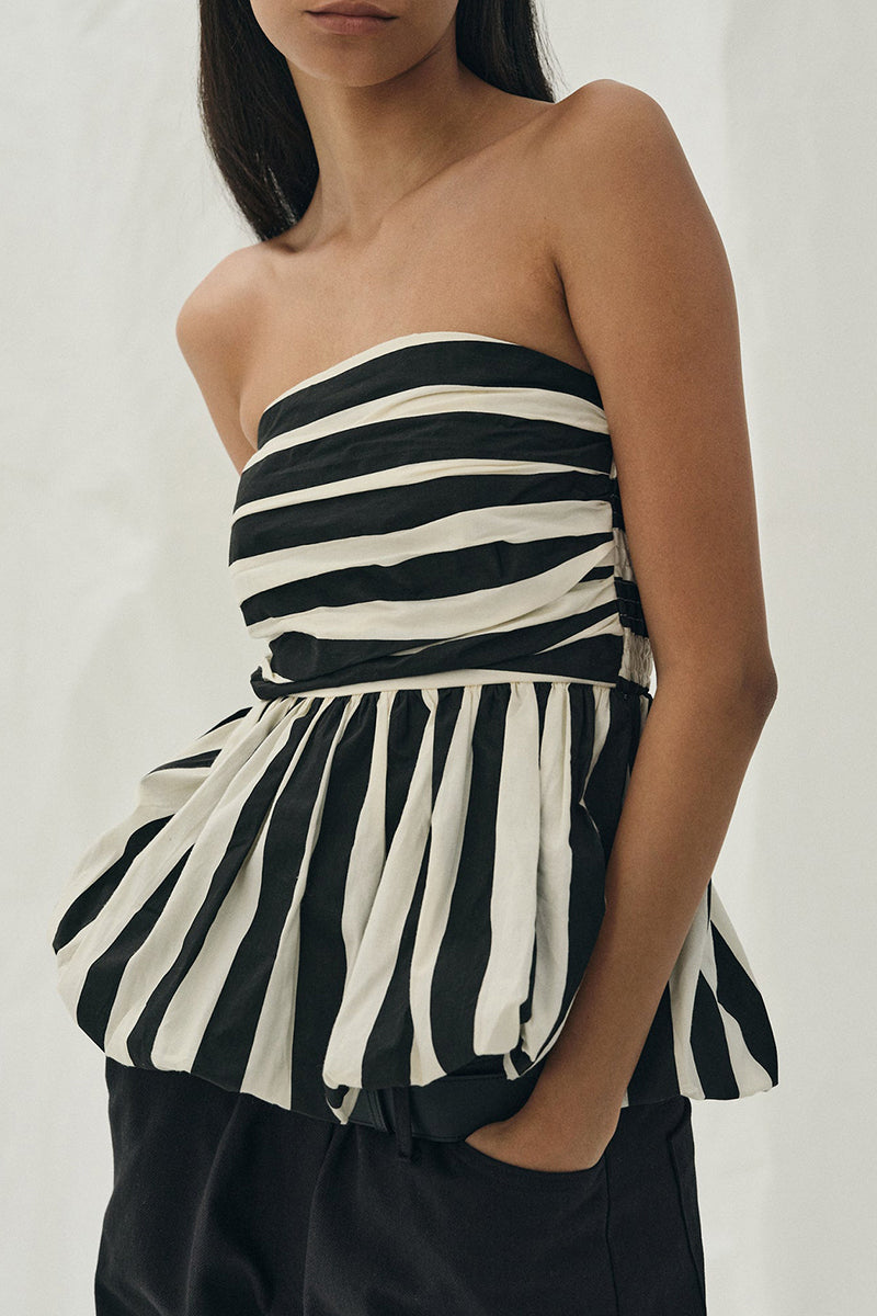 Sexy Striped Print Contrast Strapless Camis