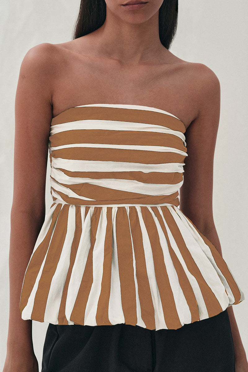 Sexy Striped Print Contrast Strapless Camis