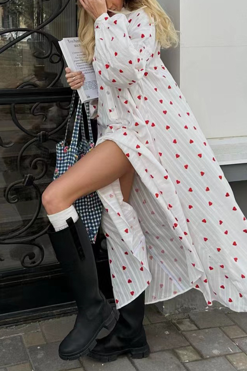 Casual Street Love Print Buckle Mandarin Collar A Line Dresses - Fashionpara